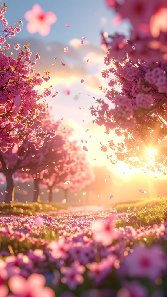Ultra Realistic Photo of Cherry Blossom Trees in Full Bloom During Golden sunrise 2540