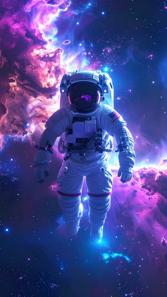 Astronaut Floating in Deep Space Surrounded by Colorful Nebula and Stars 2575 576x1024
