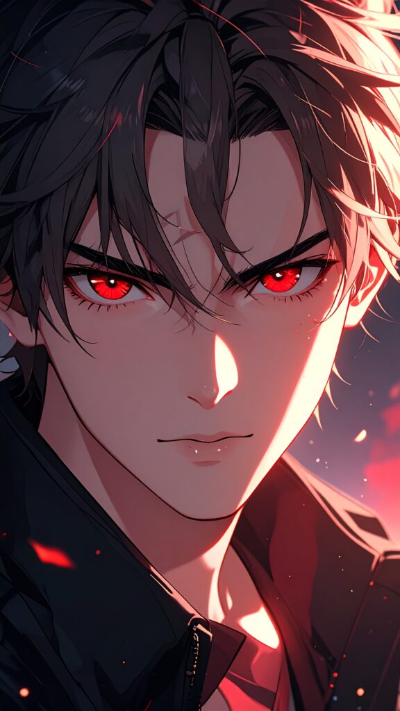 Anime Character With Intense Red Patterned Eyes Dramatic Close-up Shot 2636 576x1024