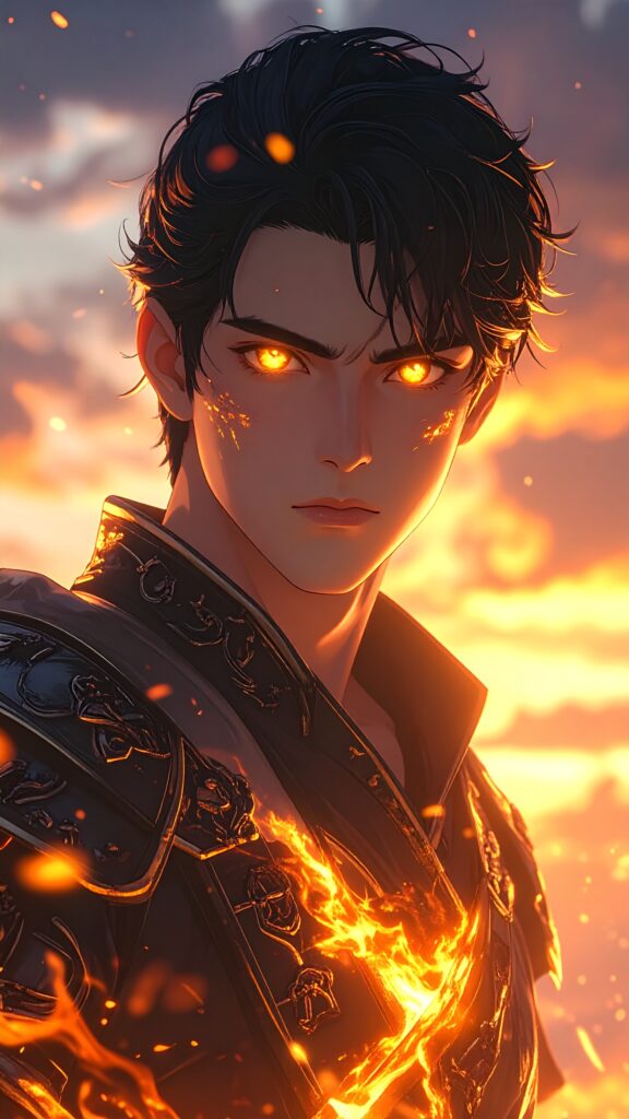 Anime Warrior With Glowing Golden Eyes Fiery Aura Surrounding Him 2648 576x1024