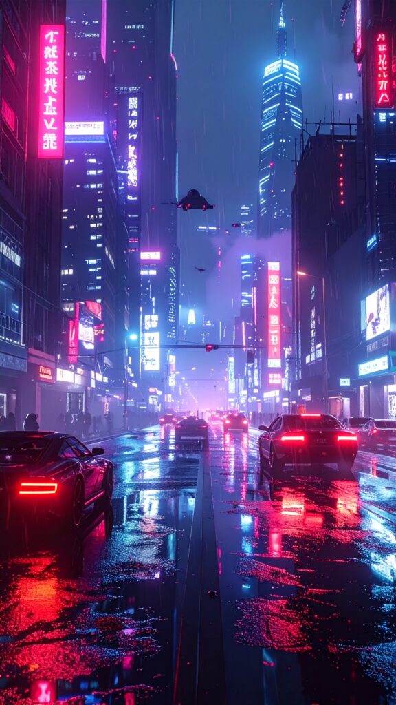 Futuristic Cyberpunk City at Night Neon Lights Reflecting on Wet Streets hologram billboards Flying Cars in The Sky Ultra Detailed Cinematic Lighting Firefly Futuristic Cyberpunk City At Night Neon Lights Reflecting On Wet Streets Hologram B 777211 576x1024